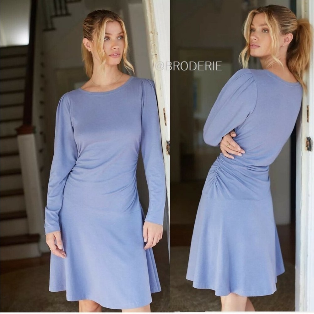 Anthropologie Daily Practice Ruched Casual Dress Long Sleeve Round Neck Sz M